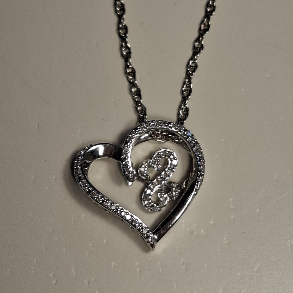 šVintage Jane Seymour Open Hearts Kay Jewelers Sterling Silver Diamond Necklace